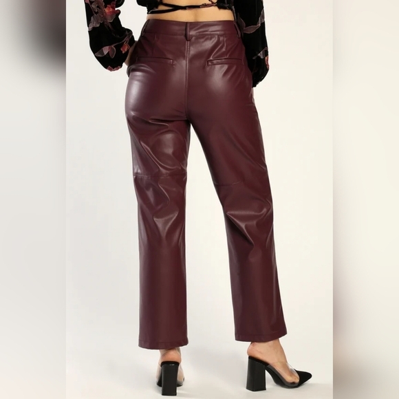 Keep It Trendy Burgundy Vegan Leather Straight Leg Pants Womens XS NWOT - Picture 5 of 11
